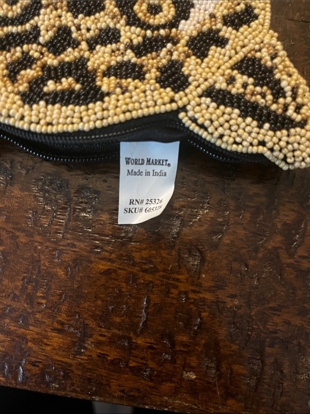 World Market Beaded Leopard Zip Pouch in Tan, Black & White/Coin Purse - Picture 2 of 3